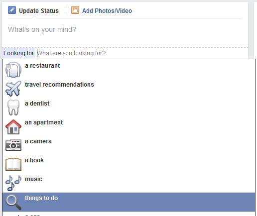 Facebook's new 'looking for' feature; integrating search and social q&a
